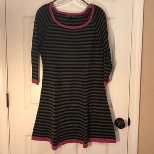 Black and gray striped long dress trimmed in pink